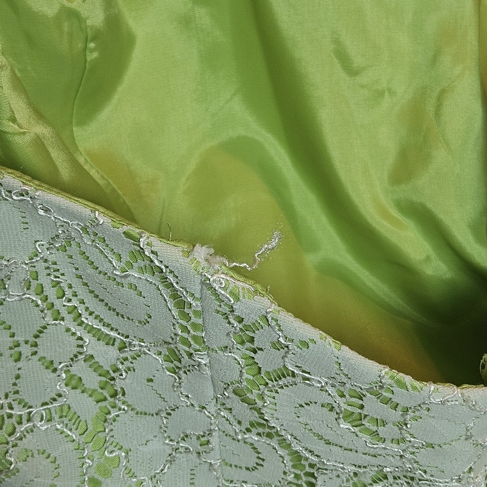 Watters & Watters Strapless Lace Dress Green‎ Lined White Overlay Size 12 Formal - Picture 6 of 9